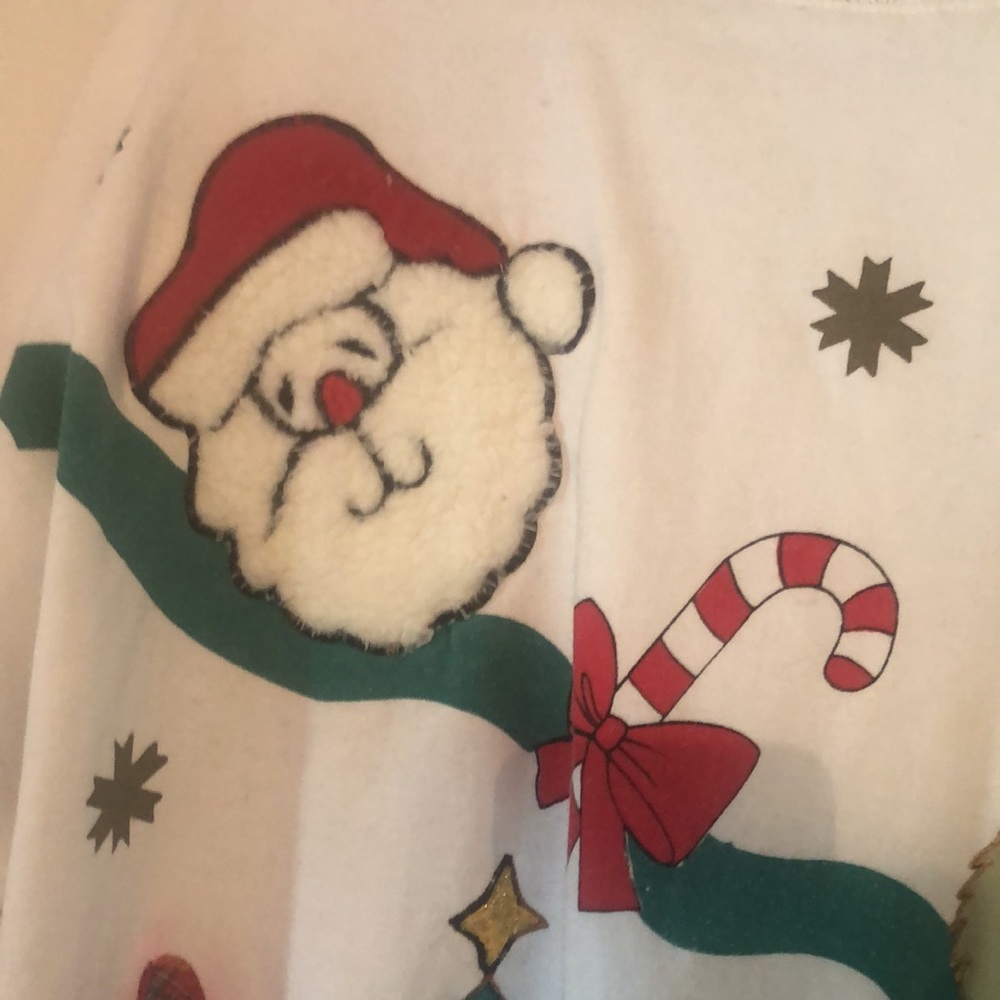 VTG fall stand collar Y2k artsy Christmas Santa Reindeer ribbed sweater - Picture 10 of 13
